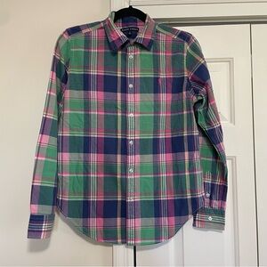 Ralph Lauren Button Down Shirt Pink Navy Girls Size 14